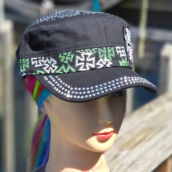 Ladies Black Chopper Cross BLING Hat NEW - Picture 3 of 4